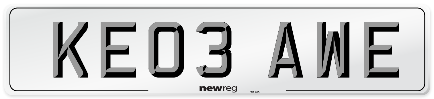 KE03 AWE Number Plate from New Reg